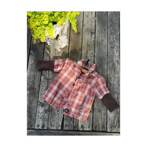 Calvin Klein Jeans Orange Plaid Button Up Shirt Long Sleeve Knit Cuffs Sz 12M